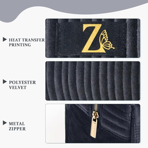 Image of COSHAYSOO Travel Makeup Bag Quilted Make Up Pouch Initial Velvet Cosmetic Case with Butterfly Decorations for Women 20th 30th 40th 50th Best Birthday Appreciation Retirement Gifts Black Letter Z