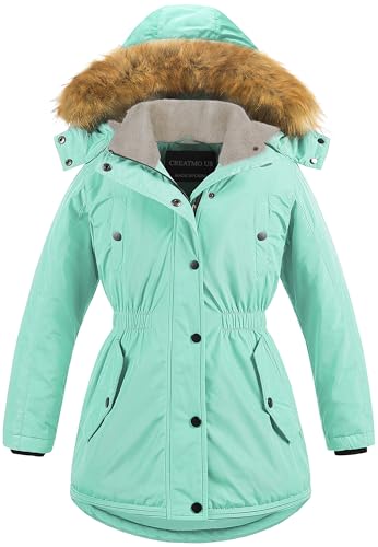 Image of CREATMO US Girl's Long Winter Warm Parka Sherpa Trimmed Collar Puffer Ski Jacket Coat