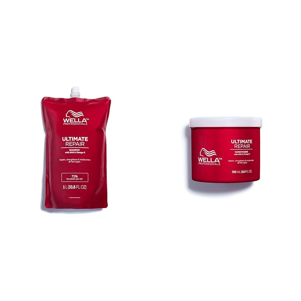 Wella Professionals Ultimate Repair Vorteils-Set – Repair Shampoo zur Tiefenreinigung & reparierende Spülung mit Omega 9 – 1 L Feuchtigkeitsshampoo Refill & 500 ml Conditioner