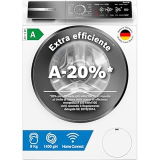 Bosch WGB24400IT Serie 8 Lavatrice smart a carica frontale, 9 kg, 1400 giri, Efficienza energetica A -20%, motore inverter con 10 anni di garanzia, riduce le pieghe, Bianco, 60 Cm