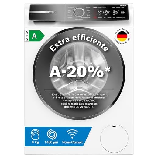 Bosch WGB24400IT Serie 8 Lavatrice smart a carica frontale, 9 kg, 1400 giri, Efficienza energetica A -20%, motore inverter con 10 anni di garanzia, riduce le pieghe, Bianco, 60 Cm