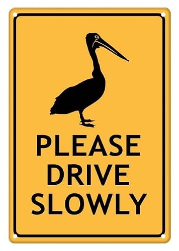 peiyeety Pelican Please Drive Slowly Aluminum Tin Sign for Home Kitchen Wall Decor 12X8Inch