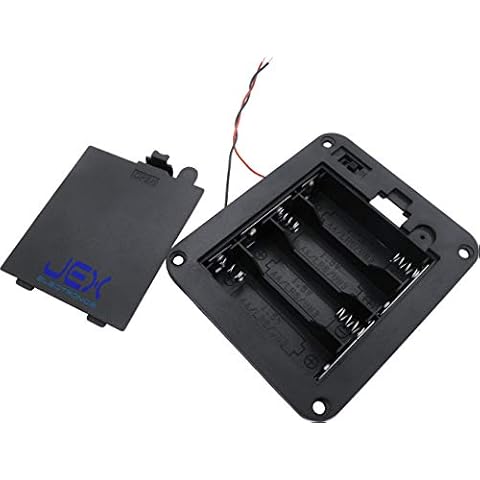 Jex Electronics Four/4X AA Panel Mount DIY Battery Holder Case Box 6V with Power Switch & Wire Cover