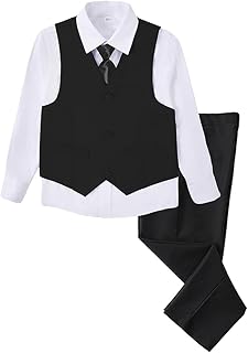 Boys 4 Pieces Suits Slim Fit Kids Outfits Vest Pants Sets Black Blue Formal Dresswear for Boy
