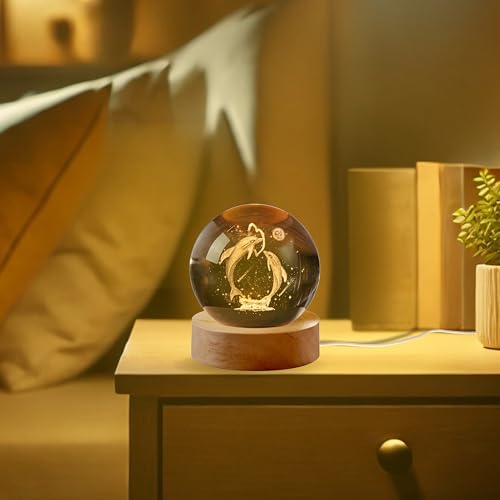 Image of 3D Dolphin Crystal Ball Night Light Table Lamp