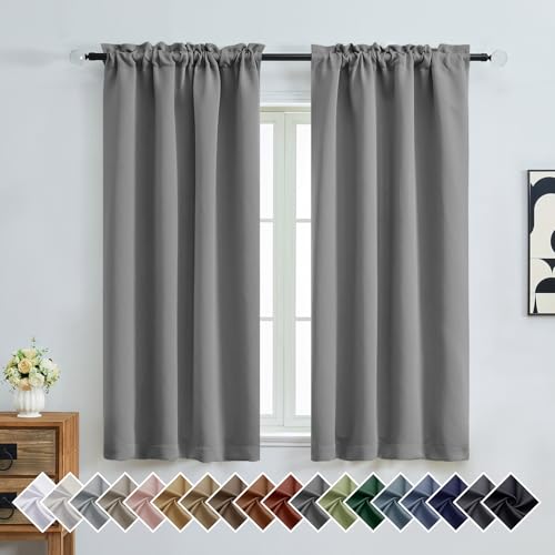 Image of Grey Blackout Curtains for Bedroom 63 Inch Length 2 Panels, Protect Privacy Thermal Insulated Solid Curtains for Bedroom, Dual Rod Pocket Window Treatment Blackout Drapes, 2x40Wx63L Inches