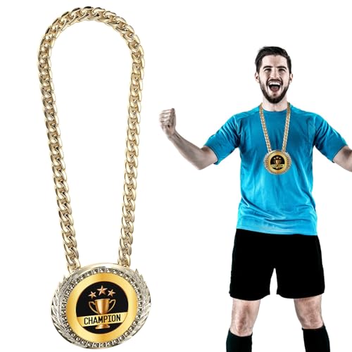 Grande médaille champion en or avec chaîne de 15 cm pour tournois de football et de basket-ball