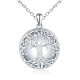 MICSAVI Plata 925 Collar Personalizado Medallón Árbol de la Vida para Foto Image, Colgante Redondo Calado, Joyería Memorial Amuletos para Mujer Mama Amiga Esposa, Cadena 45+5cm
