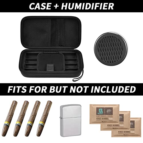 Cigar Case, 4 Finger Humidors Cigars Box With Humidifier. Cigar Travel Holder For Cigar Cutter/Lighter/Humidity Control Packs Set, Cigar Accessories Gifts For Men - Storage Case & Humidifier Only #TOP1