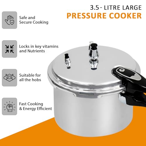 3.5 Litre Pressure Cooker for Kitchen & Catering, Aluminium + Stainless Steel, Suitable for all Hob Types Including Induction Hob - Silver - Image 3