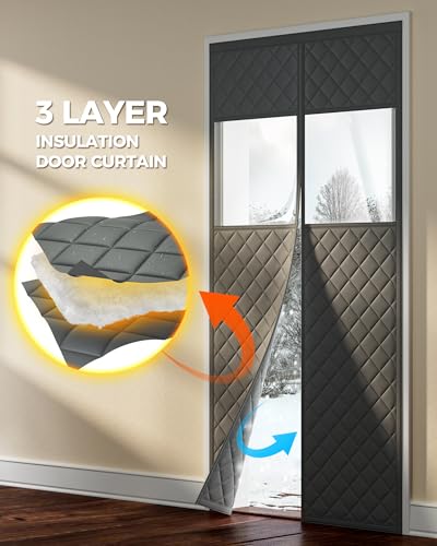 Image of Augblinds Thermal Insulated Door Curtain, Viewing Window, 32 x 80, Gray
