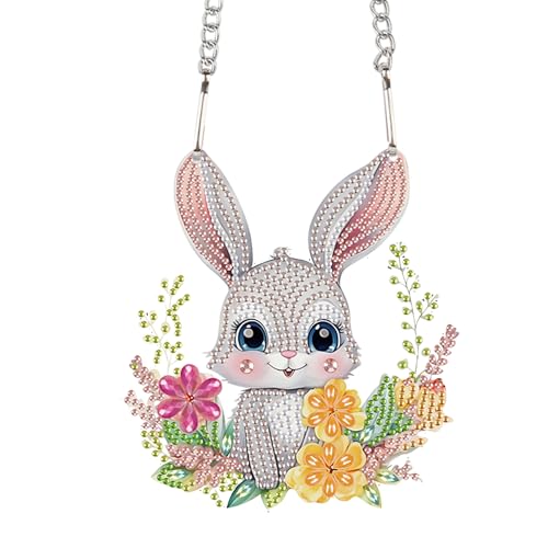 Image of AiYuanzsh Rabbit Diamond Painting Hanging Kit, 5D DIY Acrylic Special Shaped Diamond Art Pendant Ornament for Home, Wall, Door, or Garden Decor, Easter Diamond Art Kit for Adults