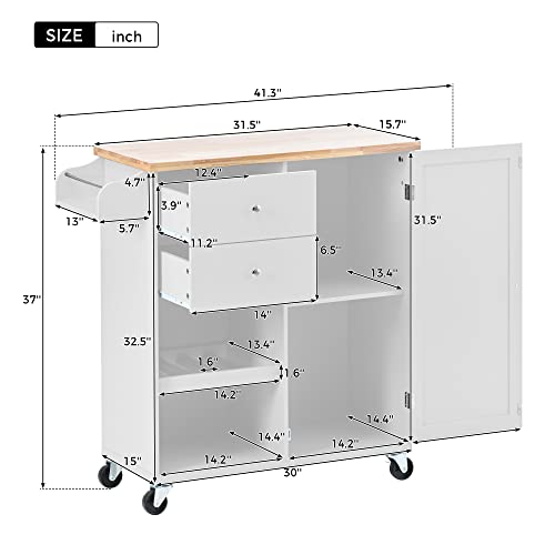 Juofone 53" Mobile Kitchen Storage Islands With 8 Handle-Free Drawers Including A Flatware Organizer, Rolling Kitchen Island Cart With Storage Cabinet, Modern Kitchen Island Cart With Rubber Wood Top #TOP1