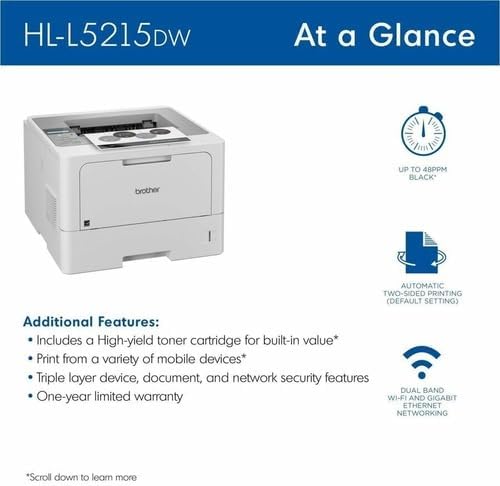 Brother HL HL-L5210DW Desktop Wireless Laser Printer - Monochrome