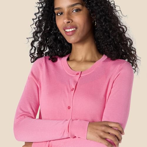 Image of Amazon Essentials Women's Lightweight Crewneck Cardigan Sweater (Available in Plus Size), Pink, XX-Large (Pack of 2)