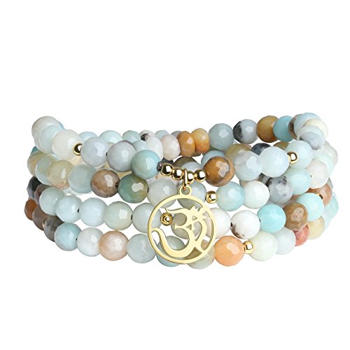 COAI Geschenkideen Unisex 108 Vielfärbiger Amazonit mit OM-Anhänger Buddhistische...