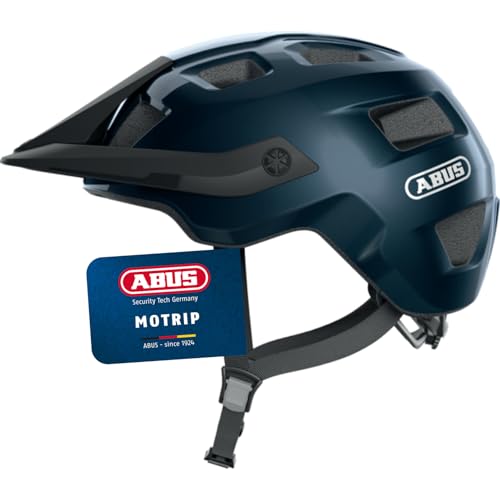 ABUS MTB-Helm MoTrip - robuster Fahrradhelm mit höhenverstellbarem Schirm für Mountainbiker - individuelle Passform - Unisex - Blau Glänzend, L