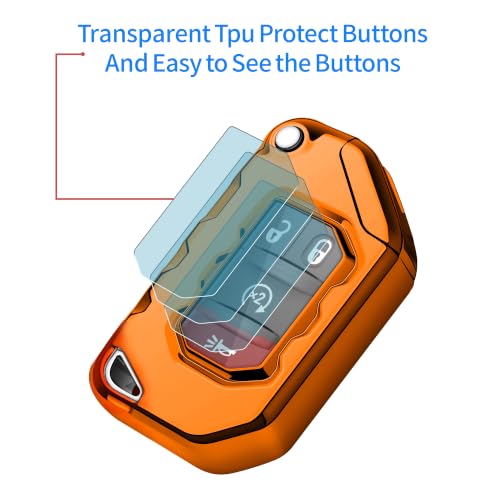 Image of Compatible with Jeep Key Fob Cover with Leather Keychain Soft TPU Protection Key Case for 2018-2026 Wrangler JL JLU Rubicon Wagoneer Gladiator JT Sahara JLU Remote Key (Orange)
