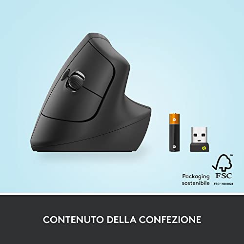 Lift Mouse Ergonomico Verticale, Senza Fili, Ricevitore Bluetooth o Logi Bolt USB, Clic Silenziosi, 4 Tasti, Compatibile con Windows / macOS / iPadOS, Laptop, PC - Grafite - Mouse gaming - Immagine 8
