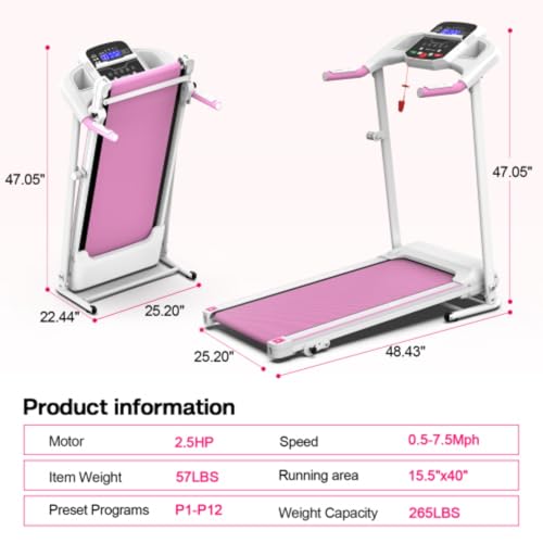 Image of Foldable Treadmill, 2.5HP Electric Folding Treadmill, Running Walker, 3 Modes, Multiple LED Displays with Handrails, Suitable for Home Gym, Maximum Weight Capacity 265 Lbs