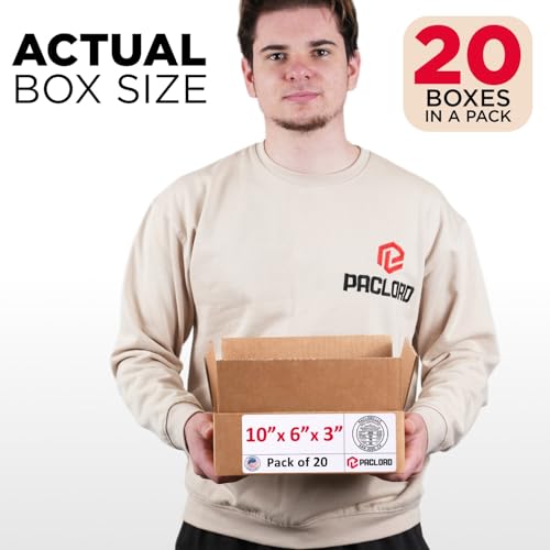 Image of Small Cardboard Boxes 10 inchL x 6 inchW x 3 inchH (Pack of 20) - USA-Made Packing Boxes for Moving, Shipping, or Storage - USPS, UPS, FedEx Approved - Professional Packing Supplies for Moving