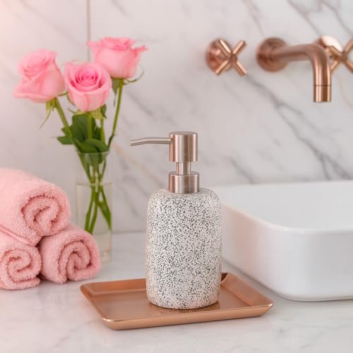 Image of Ceramic Soap Dispenser 330ml (Set of 1) | Multipurpose Lotion & Hand Wash Pump Bottle for Bathroom & Kitchen | White & Black Dotted Hexagon