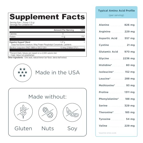 Ancient Nutrition Grass Fed Bovine Colostrum Superfood Powder, Lemon Bar - image 7