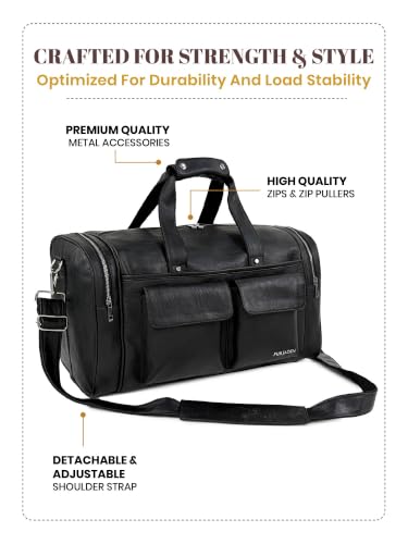 Image of Fur Jaden Weekender Premium Duffle Bag for Travel for Men and Women Made of Faux Leather with Attachable Shoulder Strap Cabin Holiday Bag (Carbon Black)