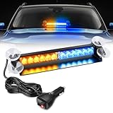 Nilight 12LED Traffic Advisor Strobe Light Bar Amber Blue Emergency Warning Hazard Safety Dash Front/Rear Windshield Flashing Lights for Cars Trucks Police Firefighter Plow Construction Vehicles