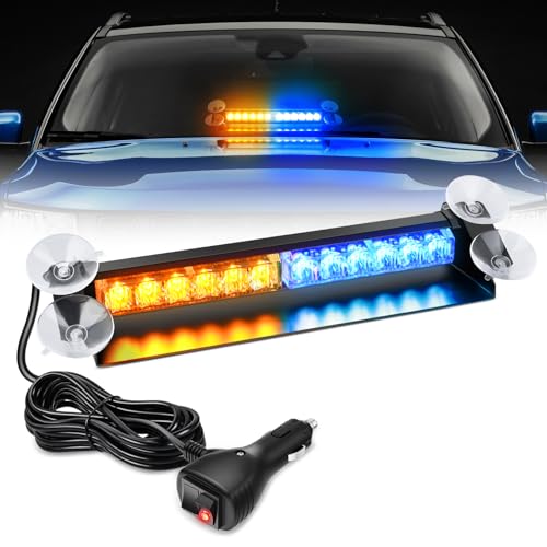 Nilight 12LED Traffic Advisor Strobe Light Bar Amber Blue Emergency Warning Hazard Safety Dash Front/Rear Windshield Flashing Lights for Cars Trucks Police Firefighter Plow Construction Vehicles