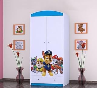BDW - Armario Infantil - Motivo Armario de Almacenamiento para habitación Juvenil, habitación Infantil - Impresiones en Colores Seguros - 187x88x54 cm - Azul - El Equipo