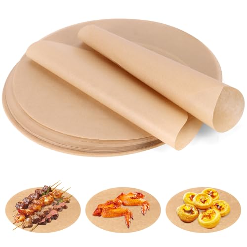200 unidades de papel de horno redondo de 28 cm de diámetro, resistente al calor, antiadherente, para freidora de aire caliente, horno, barbacoa, pizza, barbacoa, papel de horno sin cortes ni agujeros