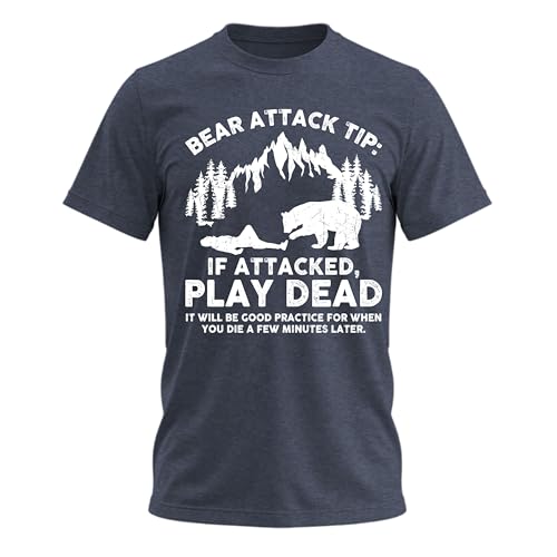 Bear Attack Tip Funny Camping Hiking Outdoor T-Shirt, Navy Heather, XL