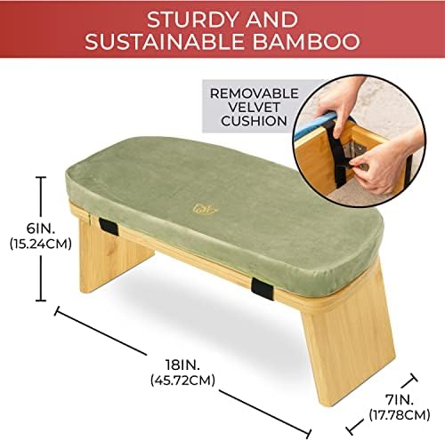 Florensi Meditation Bench - Bamboo, Foldable & Ergonomic Meditation Stool - Sturdy Prayer Bench with Meditation Cushion, Comfortable for Kneeling or Sitting - Perfect for Deeper & Longer Meditation