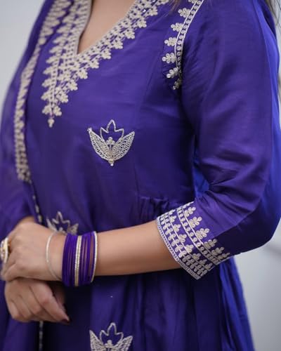 Image of Nermosa Women Printed Anarkali Kurta and Pant Set with Dupatta