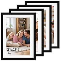 Zouway 4 Stück Bilderrahmen A4 Schwarz, Rahmen A4 mit Plexiglas, Bilderrahmen Din A4 für Fotos, Bilder, Poster