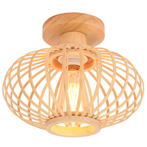 Lampe de plafond bois rétro abat-jour design Ø25cm