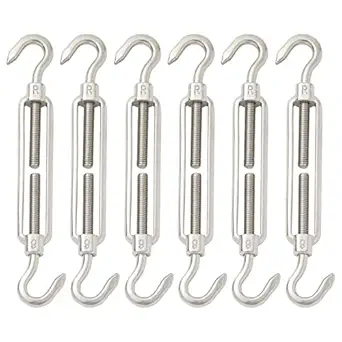 M6 C to C Stainless Steel Turnbuckle Hook and Hook for Wire Rope Tension, Screen Door, Sun Shade (5.7 x 0.35 Inches, 6 Pack)