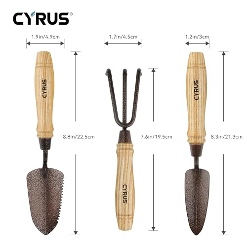 CYRUS-Garden-Tool-Set3-Piece-Garden-ShovelIncludes-Hand-Shovel-Transplanting-Shovel-and-Hand-Rake-with-Ash-Wood-Handle-for-Planting-Weeding-Maintaining-Lawns-and-Gardens
