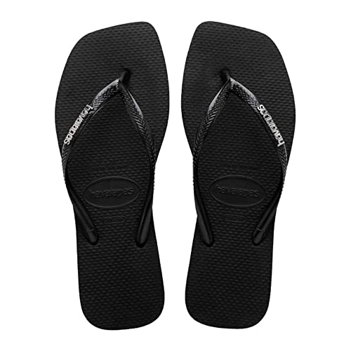 Havaianas Slim Square Logo Metallic Womens Sandals Black/Silver 37/38 EU