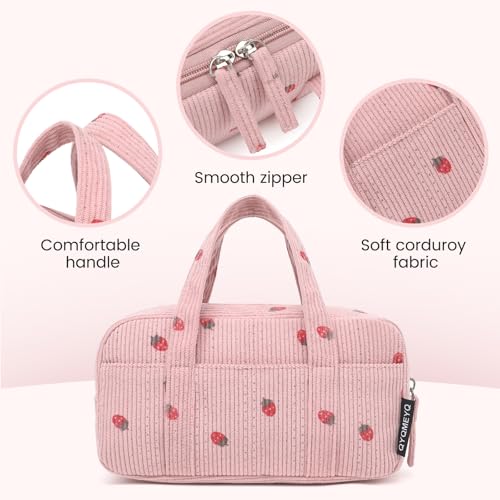 Image of Large Pencil Case Pouch,Extra Big Pencil Bags with Zipper,Cute Corduroy Pencil Pouch with 5 Compartments,Pen Bag Wide Opening,Pencil Pouch Organizer, Pencil Box for Teen Girls Adults (Pink)