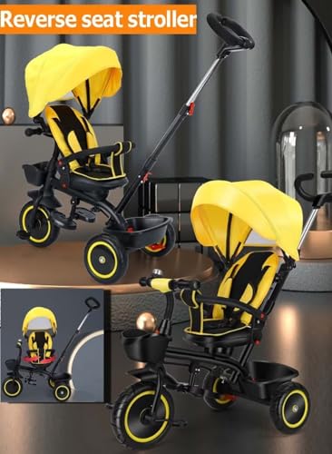 Kinderwagen-Dreirad für Kleinkinder im Alter von 1–5 Jahren,Kinderdreirad mit abnehmbarem Verdeck und Schiebegriff für Eltern,Kinderwagenwagen mit verstellbarer Rückenlehne,drehbarem Sitz,Titanrad – Bild 3