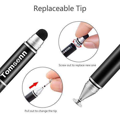 Fine Point Capacitive Stylus Pen for iPad, iPhone, Tablets,Cell Phones [ Fine Point & High Sensitivity Disc Tip Series ] with 2 Replaceable Disc Tips, - Thumbnail 2