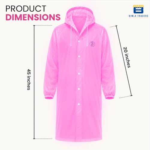 Image of Reusable EVA Hooded Raincoat| Transparent Waterproof Rain Wear for Men & Women | Elastic Full Sleeves | Front Button Design | Knee Length Free size