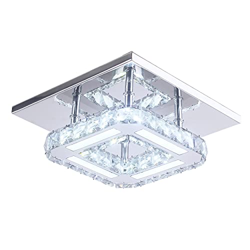 CXGLEAMING Plafonnier en cristal moderne, MINI lustre en cristal carré Plafonnier à LED de luxe contemporain semi-encastré pour chambre à coucher, salle à manger, cuisine, couloir, entrée, hall