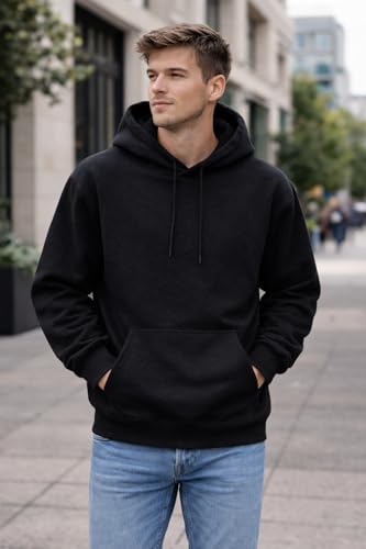 Image of Maydear Men's Pullover Hoodie Casual Long Sleeve Hooded Sweatshirt Basic Fleece Hoodie with Pocket-Black