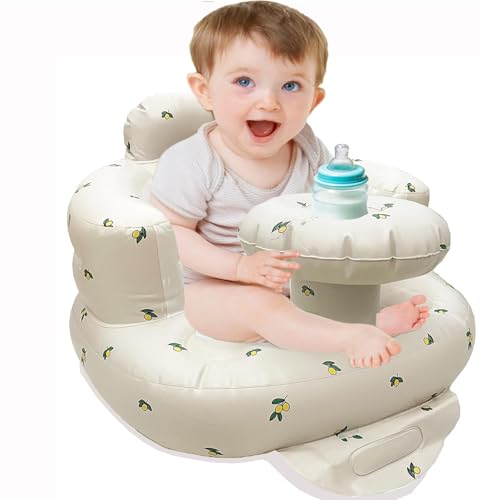 Image of Baby Inflatable Seat with Tray for Babies 3-36 Months, Built in Air Pump, Baby Support Seat Summer Toddler Chair for Sitting Up, Baby Shower Chair Floor Seater, Infant Back Support Sofa