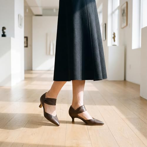 Image of RIBONGZ Kitten Heels for Women Closed Toe Comfortable Low Heels Pointed Toe Sexy Slip on Pumps Bridal Party Dressy Shoes