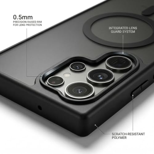 Image of amazon basics Designed for Samsung Galaxy S23 Ultra 5G Case | Strong Magnet Camera Protection Translucent Matte Hard Back Cover Compatible with Mag-Safe (TPU+Polycarbonate | Frost Black)