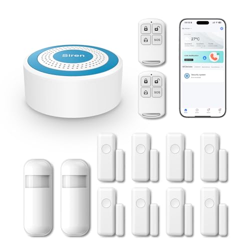 PGST 13 Kit Allarme Casa Senza Fili da Pezzi Include 8 Sensori Porta e Finestra, 2 Rilevatore di Movimento, 2 Telecomandi, Allarme Tramite App Mobile, Senza Abbonamento, Compatibile con Alexa/Google